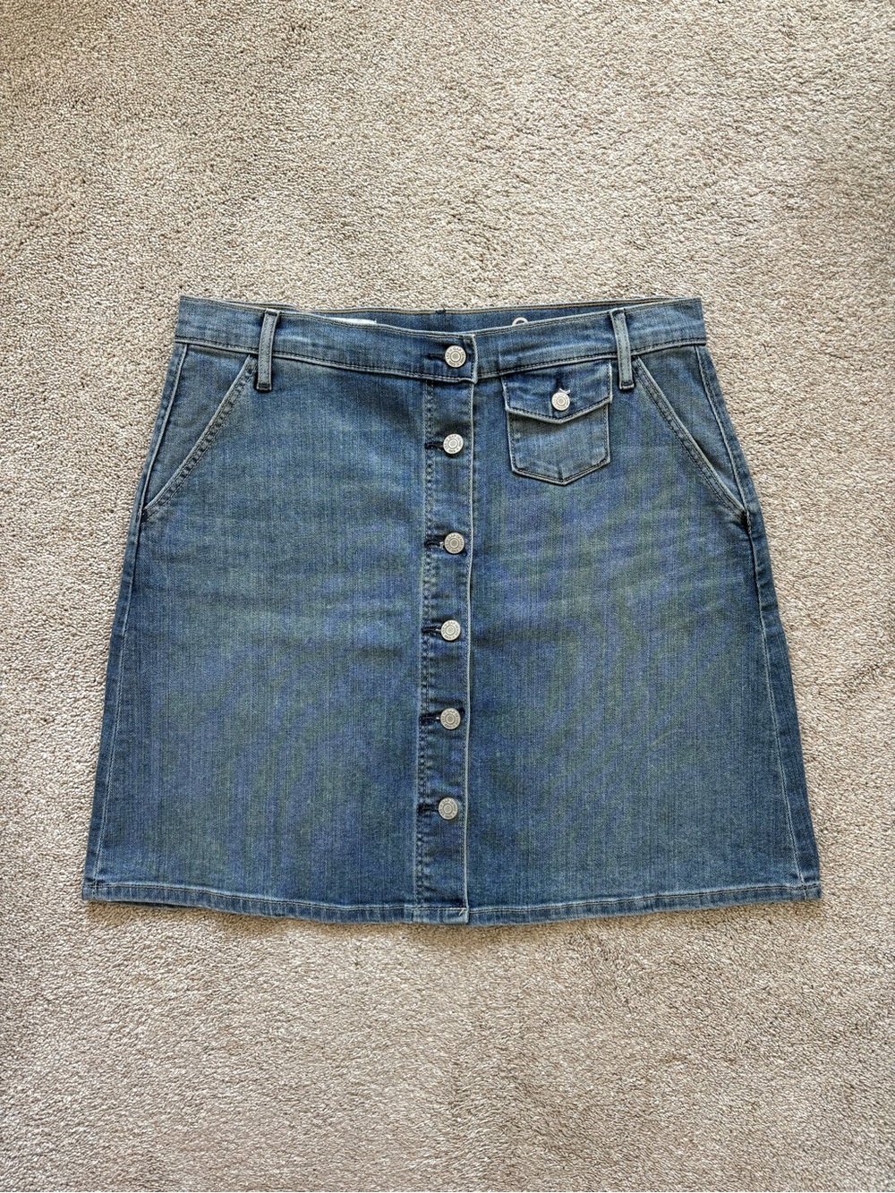 GAP Button-Front Denim Mini Skirt, Size 10/30, Medium Wash